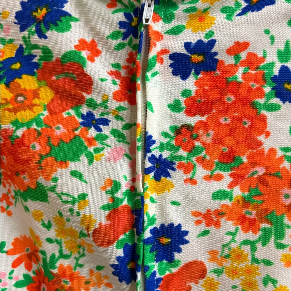 Vintage 70’s Sleeveless Floral Midi Dress with Green Trim - Picture 8 of 8